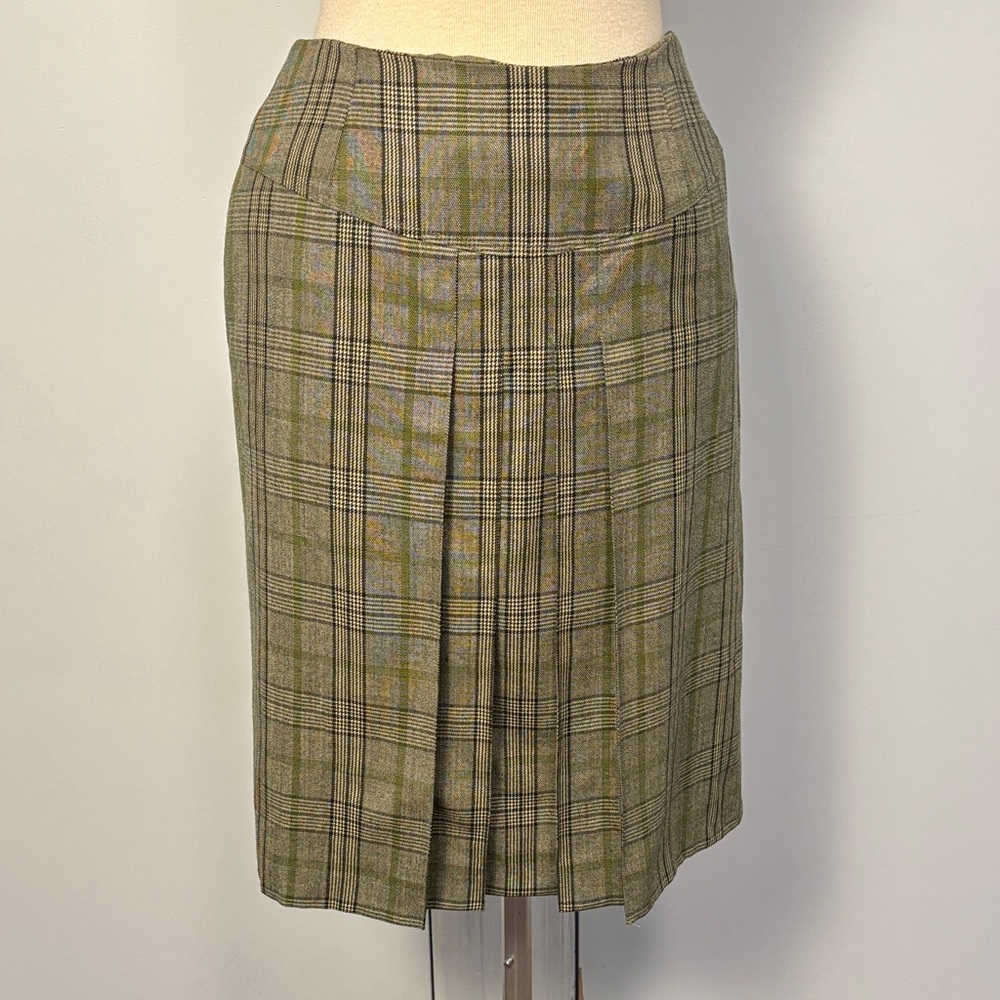 Vintage Burberry Checkered pleated Pencil Skirt in Olive and Beige 8